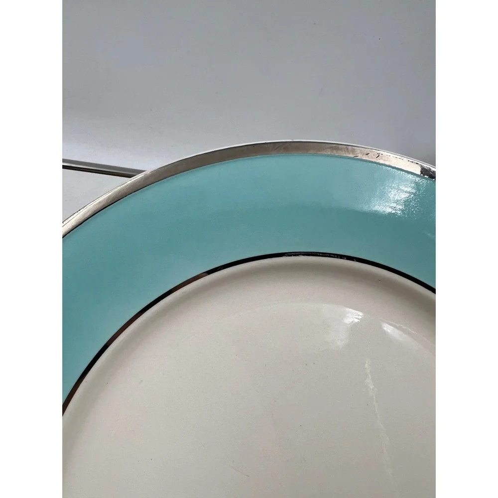 Taylor Smith & Taylor Colonial Platinum Blue Dinner Plates Set of 2 Turquoise